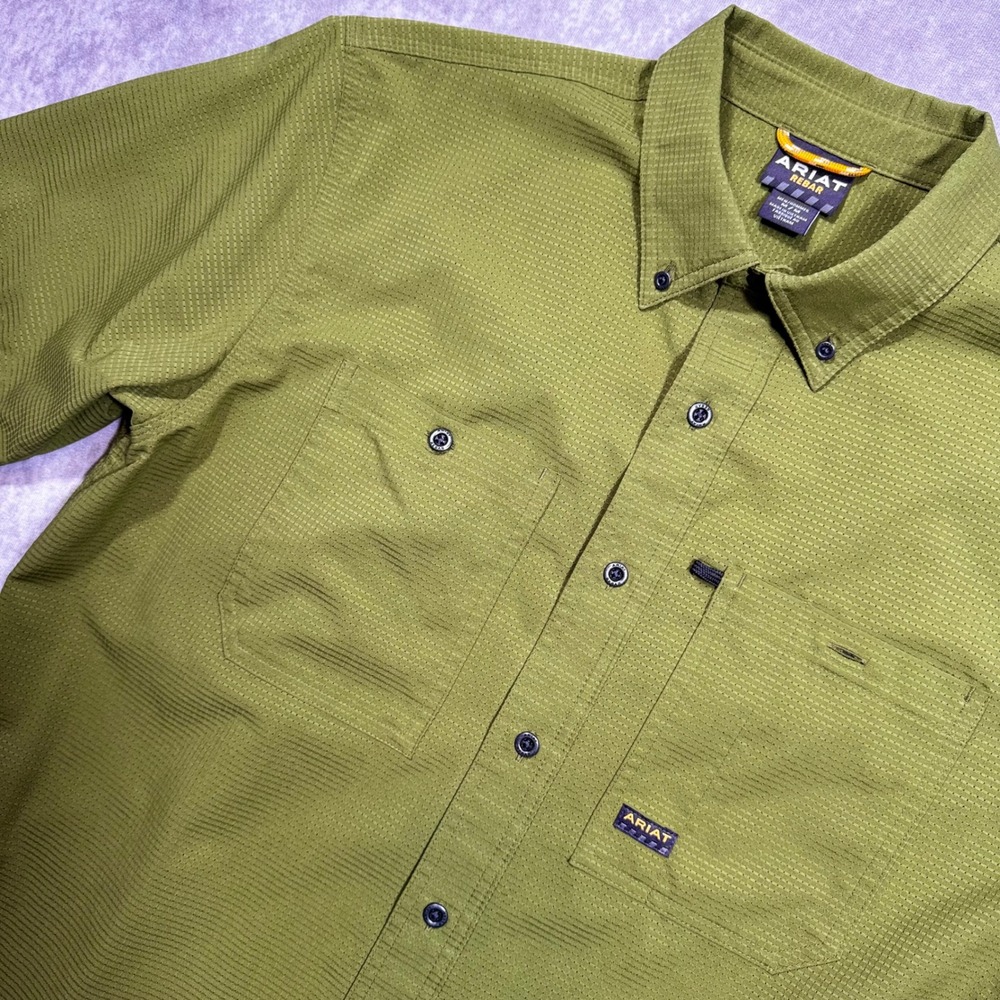 Ariat Rebar Made Tough 360 AirFlow Short Sleeve Work Shirt Green 10048949 Mens M